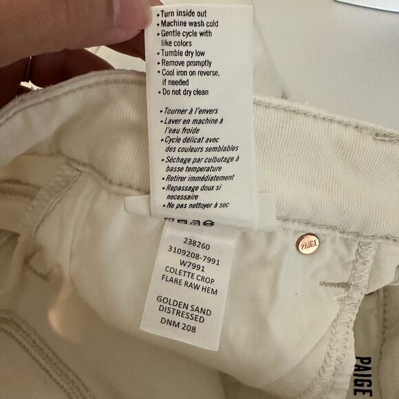 Paige White Denim Colette Crop Flare Raw Hem Jeans Size 29 - Picture 9 of 10